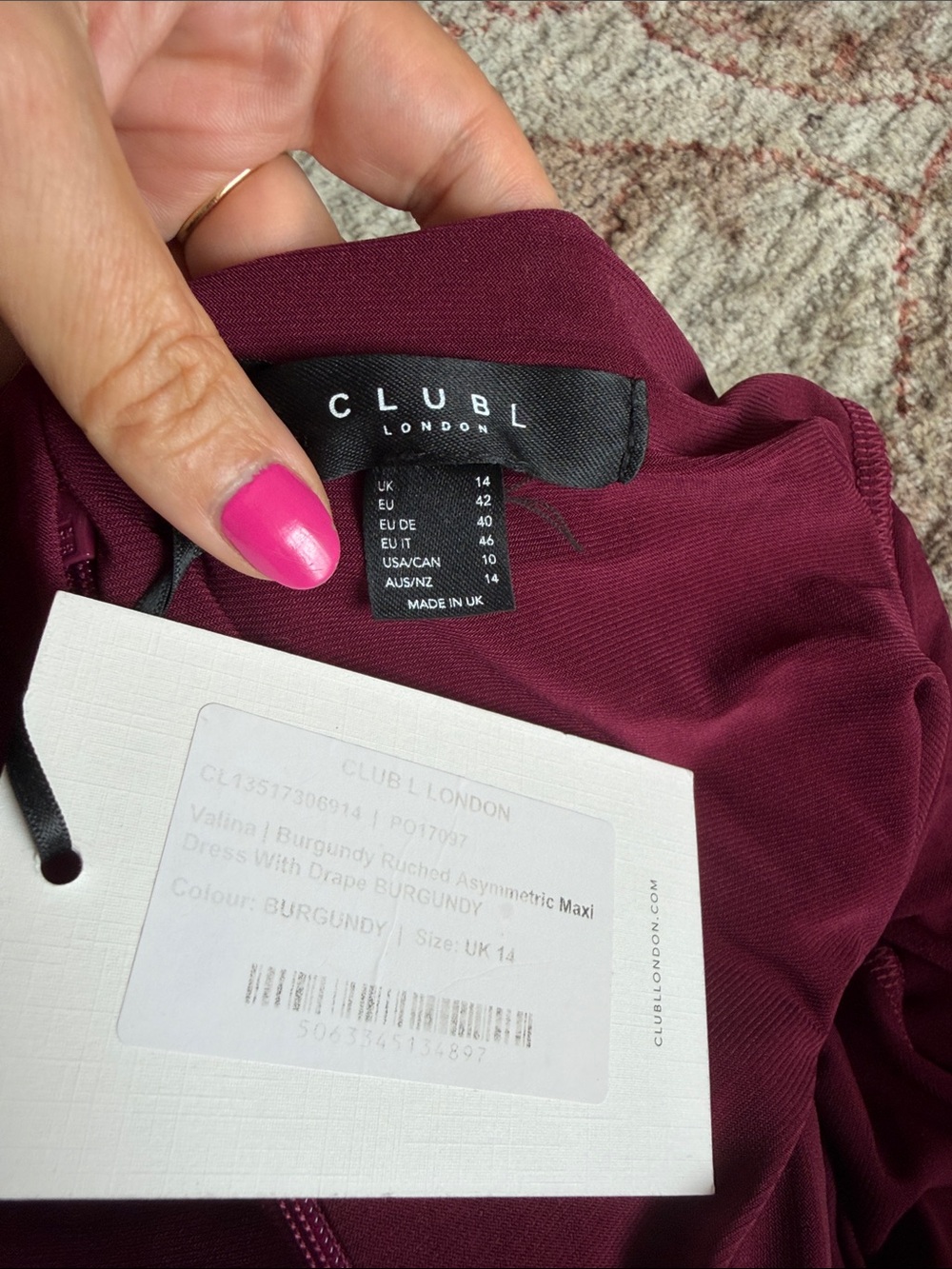 Club L London Wine One-Shoulder Ruched Evening Gown - Picture 5 of 6